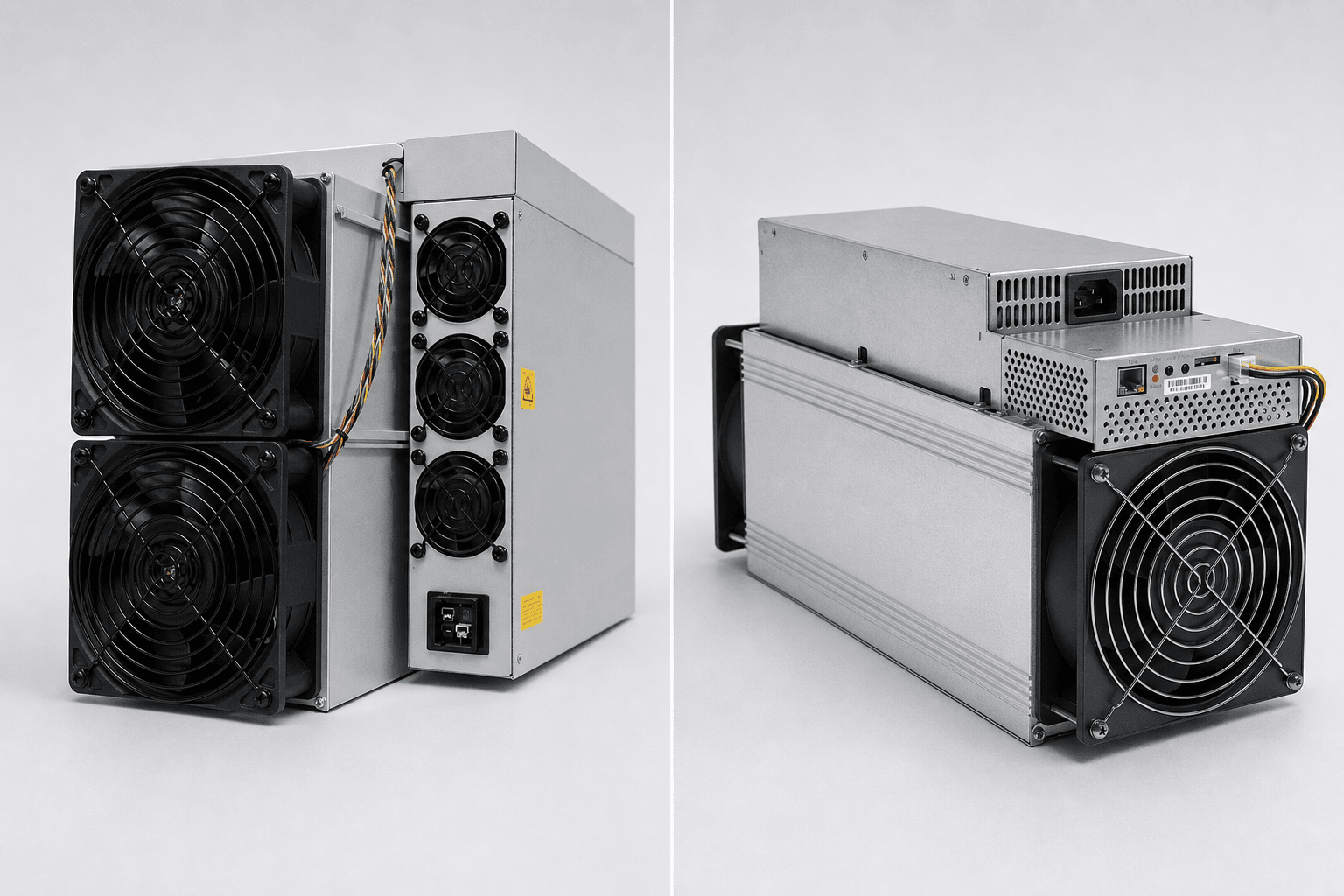 Side by side comparison of Antminer S21 and Whatsminer M60 Bitcoin ASIC miners