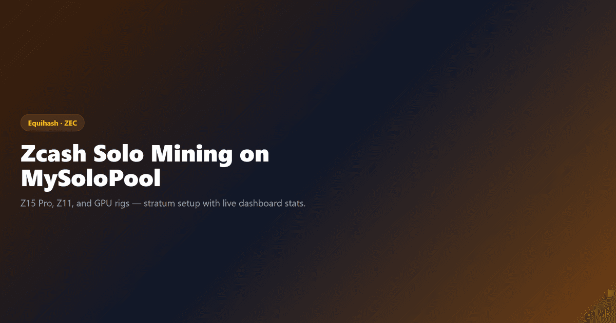 Zcash Equihash solo mining setup on MySoloPool ZEC lottery pool