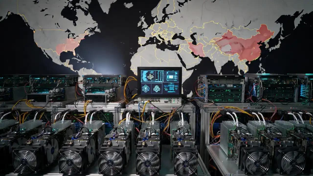 Crypto mining machines operating securely connected to blockchain during global geopolitical tensions
